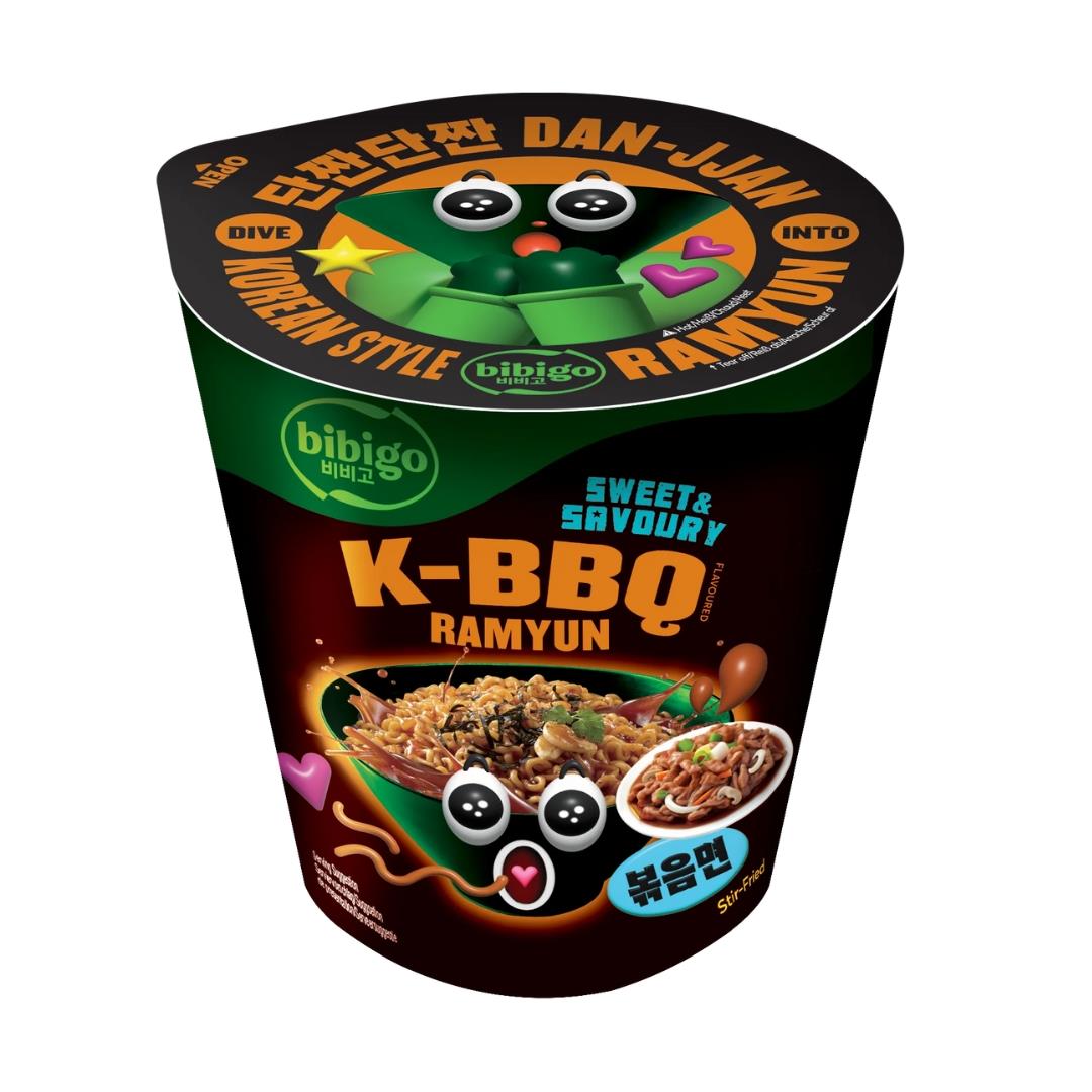 CJ Bibigo Korean Style Stir-Fried Cup Ramyun (K-BBQ Flavour) 8 x 98g