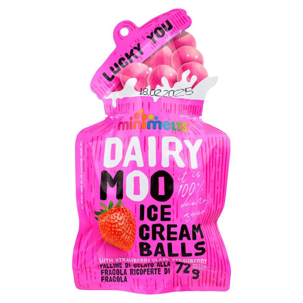 ❄️ Minimelts Dairy Moo Strawberry Ice Cream Balls with Strawberry Glaze 10 x 72g