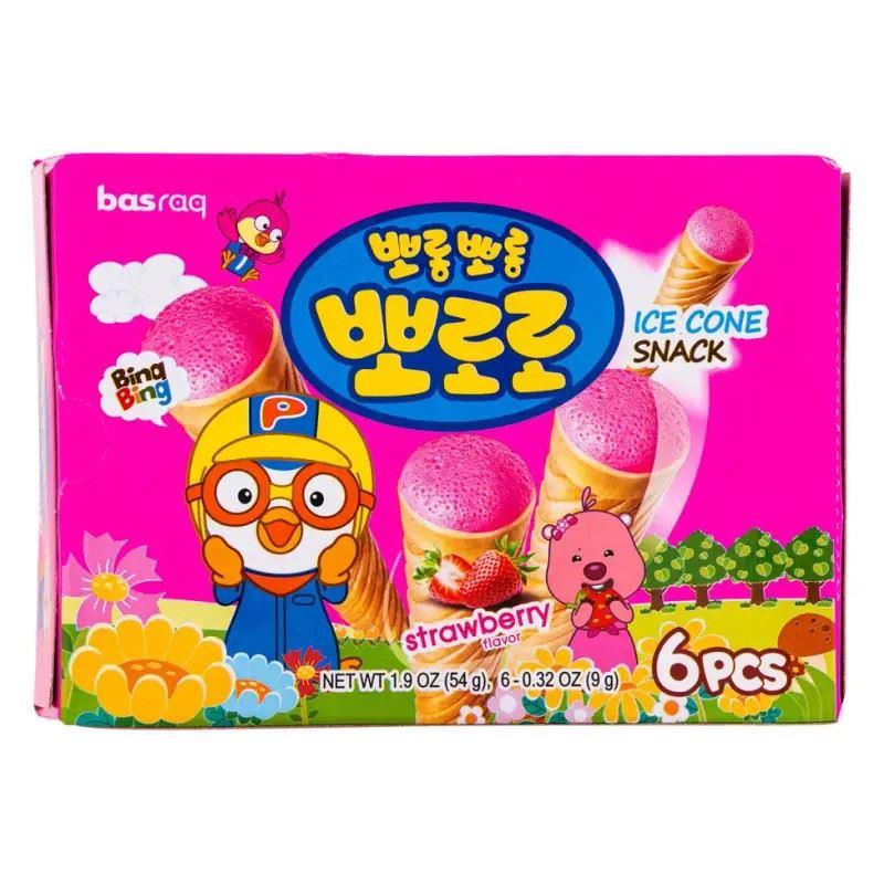 Basraq Pororo Ice Cone Snack (Strawberry Flavour) 20 x 54g