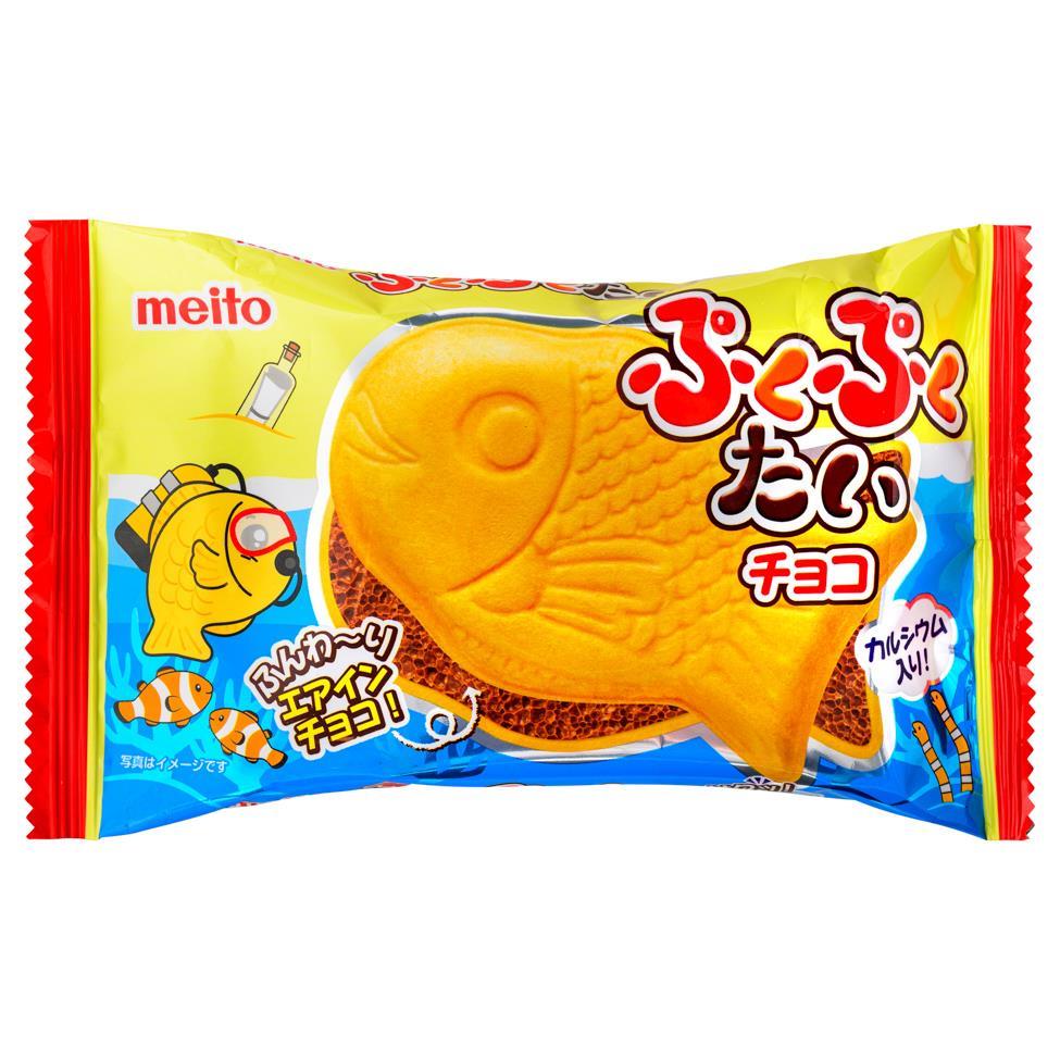 (Case) Meito Pukupuku Tai Monaka Fish Shape Wafer (Chocolate) 16.5g*10*12