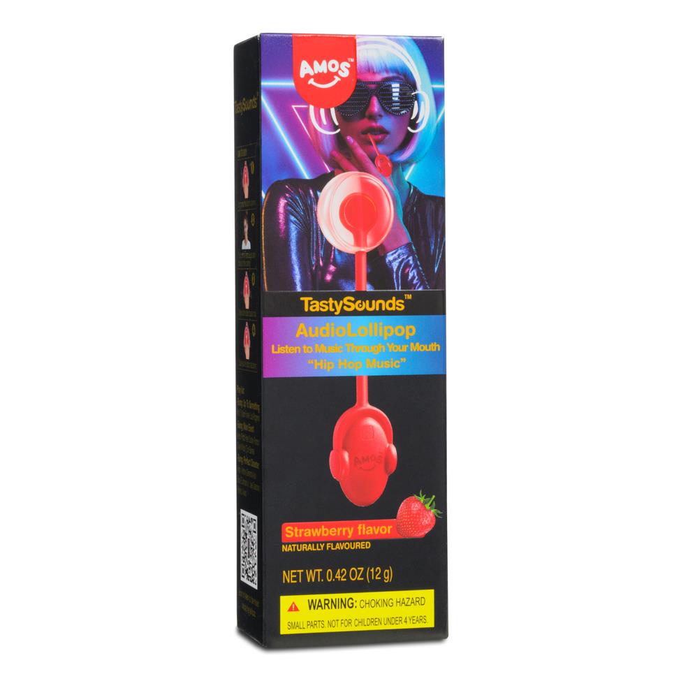 Amos TastySounds Audio Lollipop (Strawberry Flavour) (Hip Hop Music) 2 x (12 x 12g)