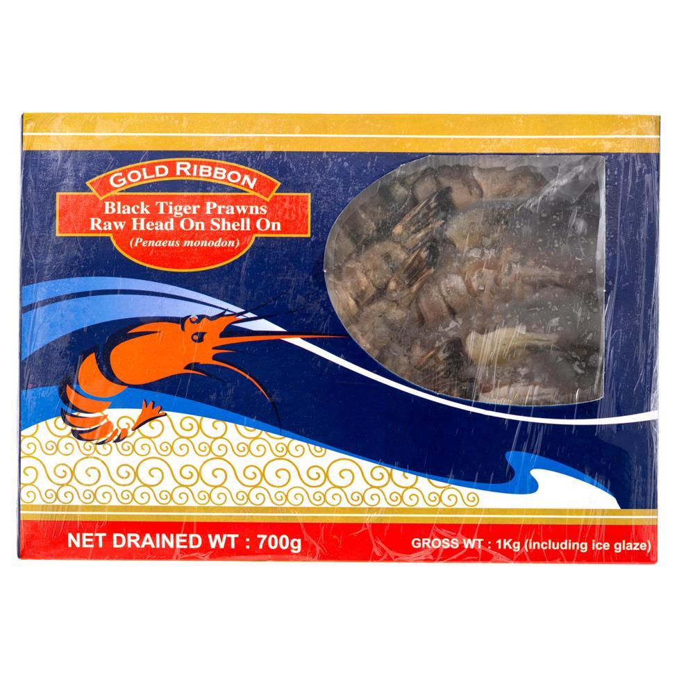 ❄️ Gold Ribbon Black Tiger Prawn (Raw Head On Shell On) 6 x 1kg