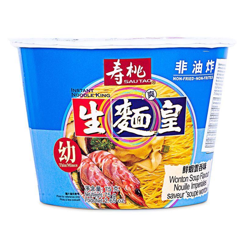 (Case) Sau Tao Instant Noodle King Thin Noodle Bowl (Wonton Soup Flavour) 壽桃牌 生麵王碗麵 (鮮蝦雲吞味) 75g*12