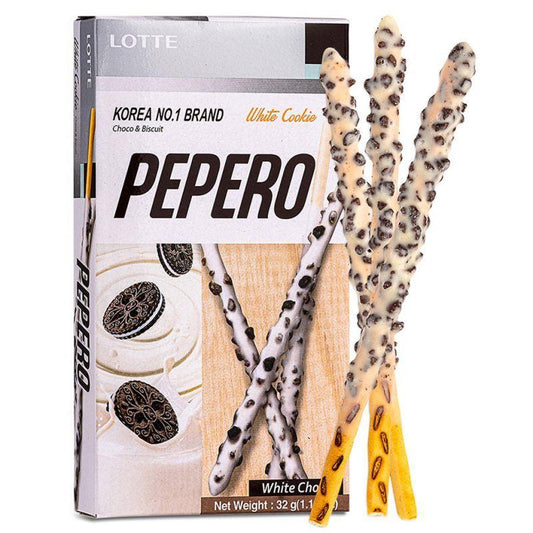 (Case) Lotte Pepero Biscuits Sticks Coated with White Chocolate Flavour Cream & Crushed Cookies (White Cookie) 32g*40