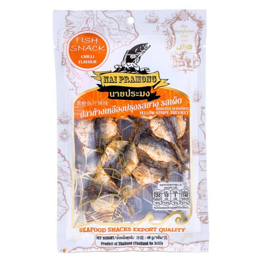 (Case) Nai Pramong Roasted Seasoned Yellow Stripe Trevally (Chilli Flavour) 烤鰺魚片 (辣味) 40g*36