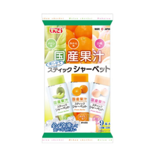 Shinko Japanese Fruit Juice Stick Sherbet (Melon, Clementine & White Peach) 国産果汁 スティックシャーベット メロン味＆みかん味＆白桃味 16 x 324g