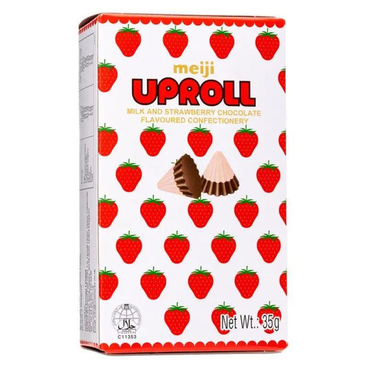 (Case) Meiji Uproll Milk and Strawberry Chocolate Flavour Confectionery 35g*10*8