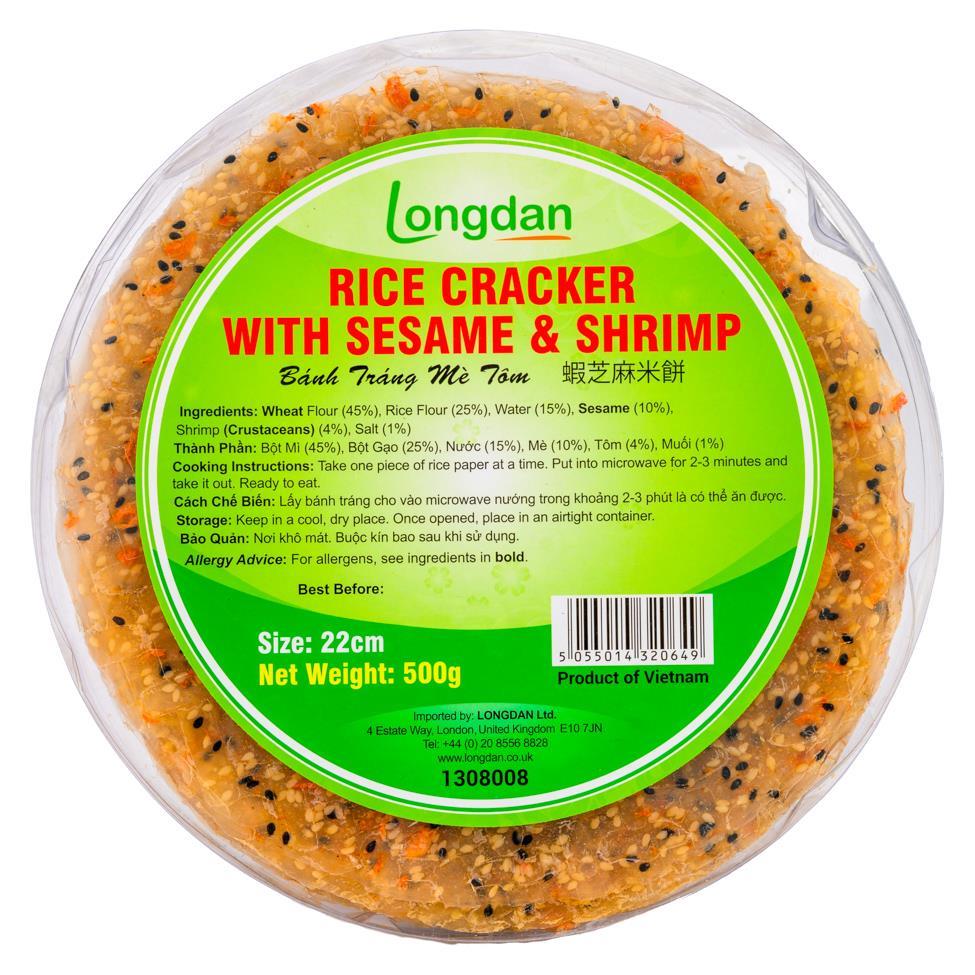 (Case) Longdan Rice Cracker with Shrimp & Sesame 500g*20