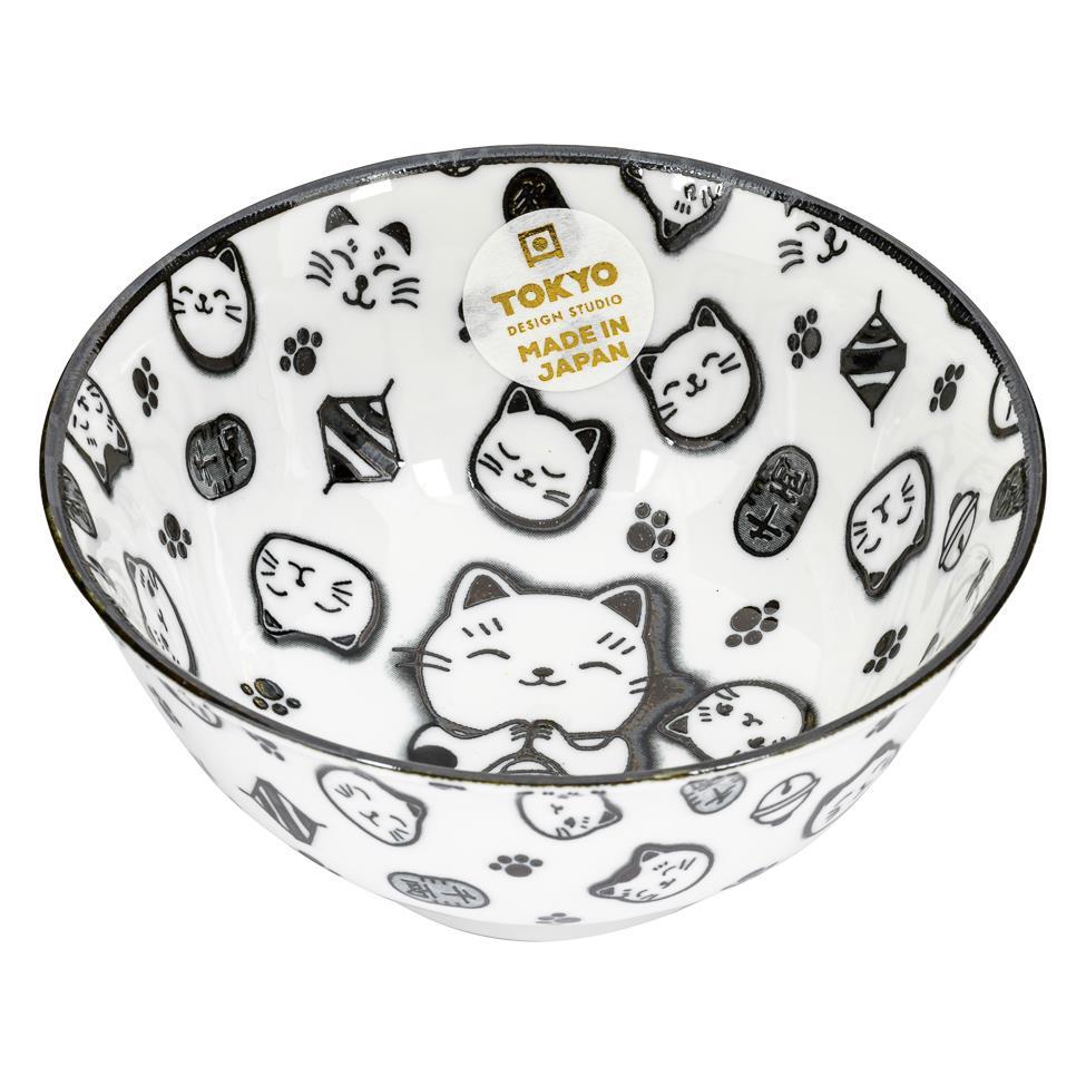 (Case) Tokyo Design Studio Ceramic Lucky Cat Rice Bowl (Black) 500ml*6