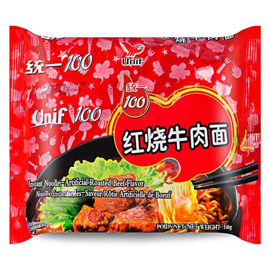 (Case) Unif 100 Instant Noodles (Artificial Roast Beef Flavour) 统一100 紅燒牛肉麵 108g*24
