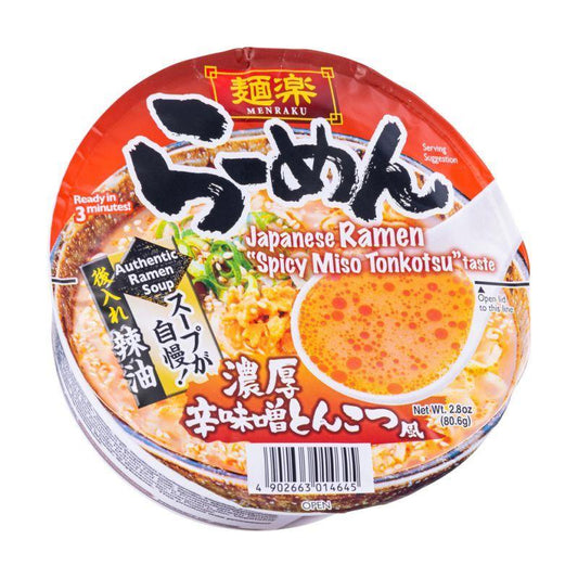 (Case) Hikari Menraku Japanese Ramen Bowl (Spicy Miso Tonkotsu Taste) 濃厚辛味噌とんこつ風 80.6g*12