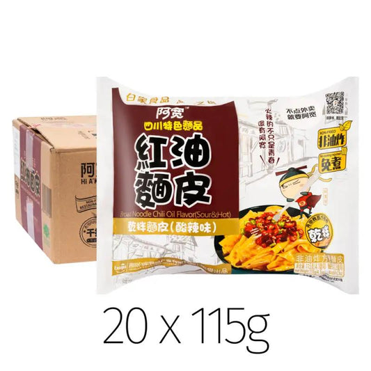 Bai Jia instant Broad Noodle (Hotand Sour Chilli Oil Flavour) 白家阿寬 红油麵皮 (酸辣味) 20 x 115g