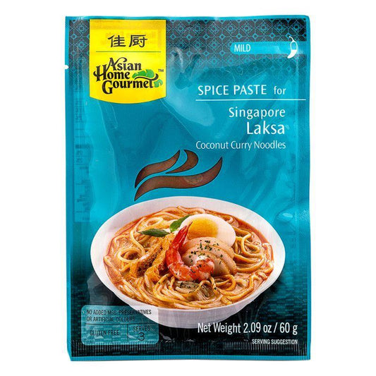 Asian Home Gourmet Spice Paste for Singapore Laksa Coconut Curry Noodles (Mild) 12 x 60g