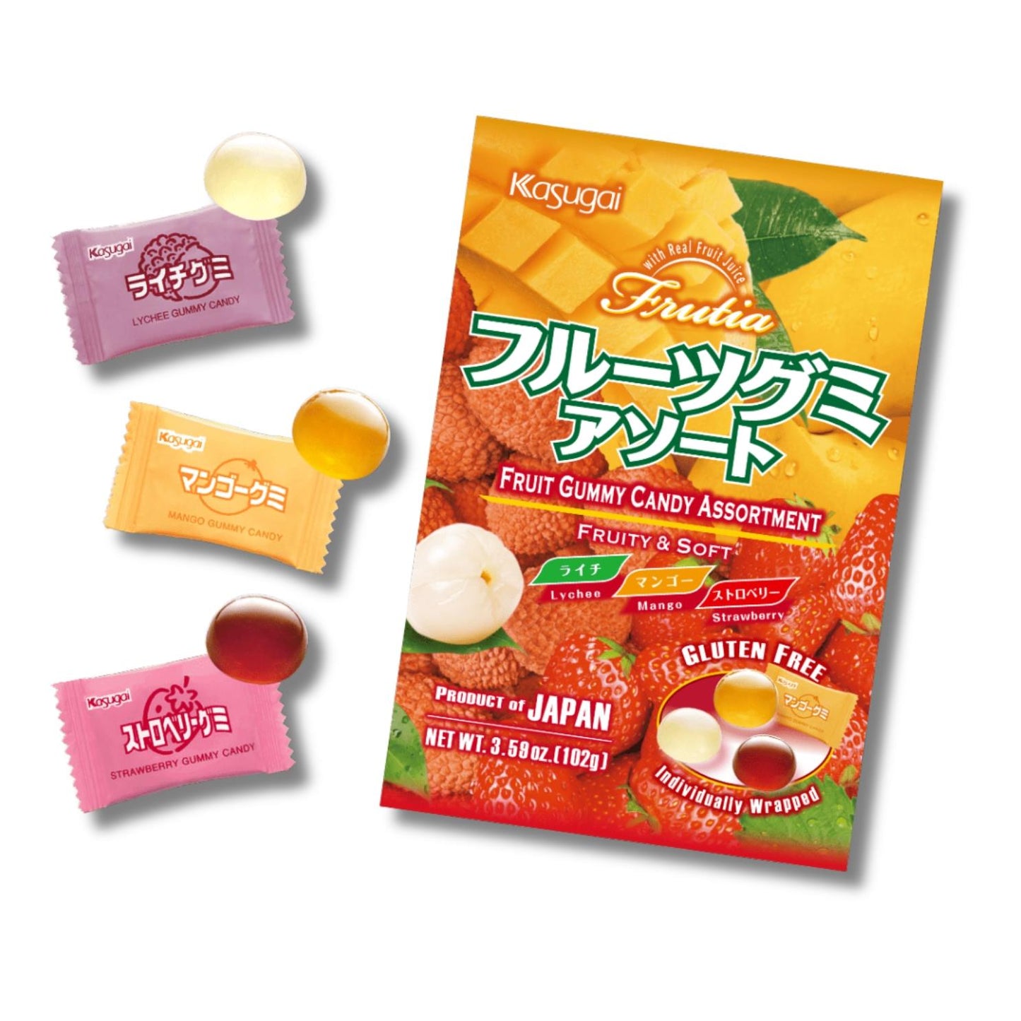 (Case) Kasugai Frutia Fruit Gummy Candy Assortment 102g*24