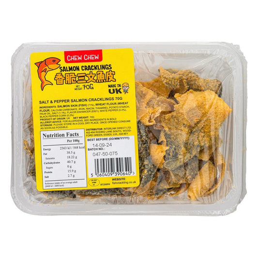 (Case)  Chew Chew Salt & Pepper Salmon Cracklings 香脆三文魚皮 70g*16