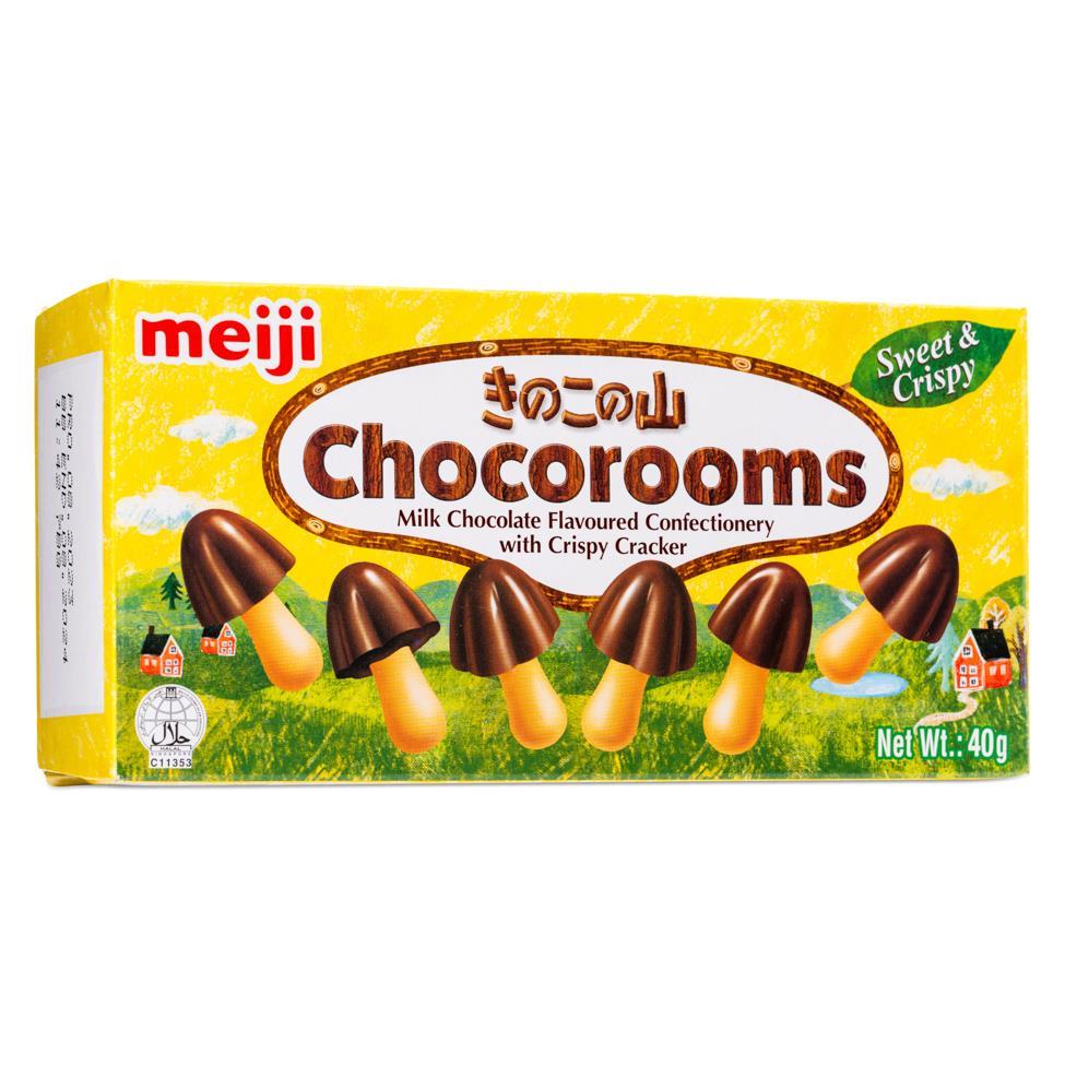 (Case) Meiji Chocorooms Milk Chocolate Flavour Confectionery with Crisp Cracker 40g*10*8
