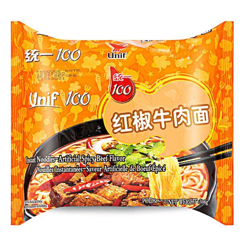 (Case) Unif 100 Instant Noodles (Artificial Spicy Beef Flavour) 统一100 紅椒牛肉麵 108g*24