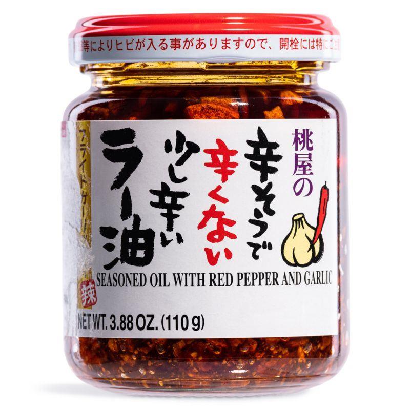 (CASE) Momoya Seasoned Oil with Red Pepper and Garlic 桃屋の辛そうで辛くない少し辛いラー油 110g*6*6