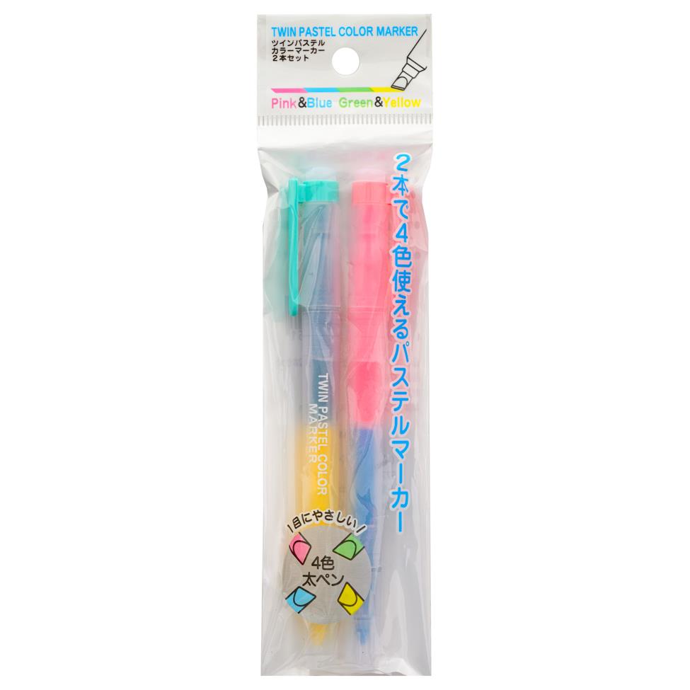(Case) Twin Pastel Colour Double-Sided Marker (4 Colours) 雙頭螢光筆 溫和色系 (4色) *12