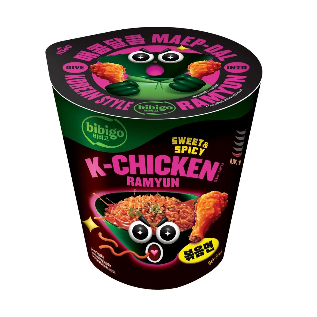 CJ Bibigo Korean Style Stir-Fried Cup Ramyun (K-Chicken Flavour) 8 x 98g