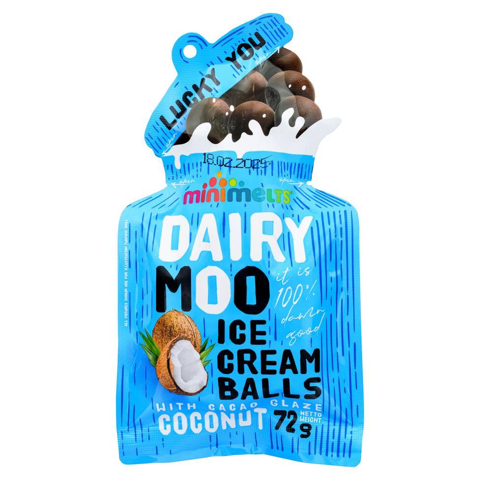 ❄️ Minimelts Dairy Moo Coconut Ice Cream Balls with Cacao Glaze 10 x 72g