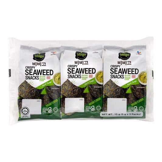 (Case) CJ Bibigo Crispy Seaweed Snacks (Wasabi Flavour) 와사비 15g (3 x 5g)*12