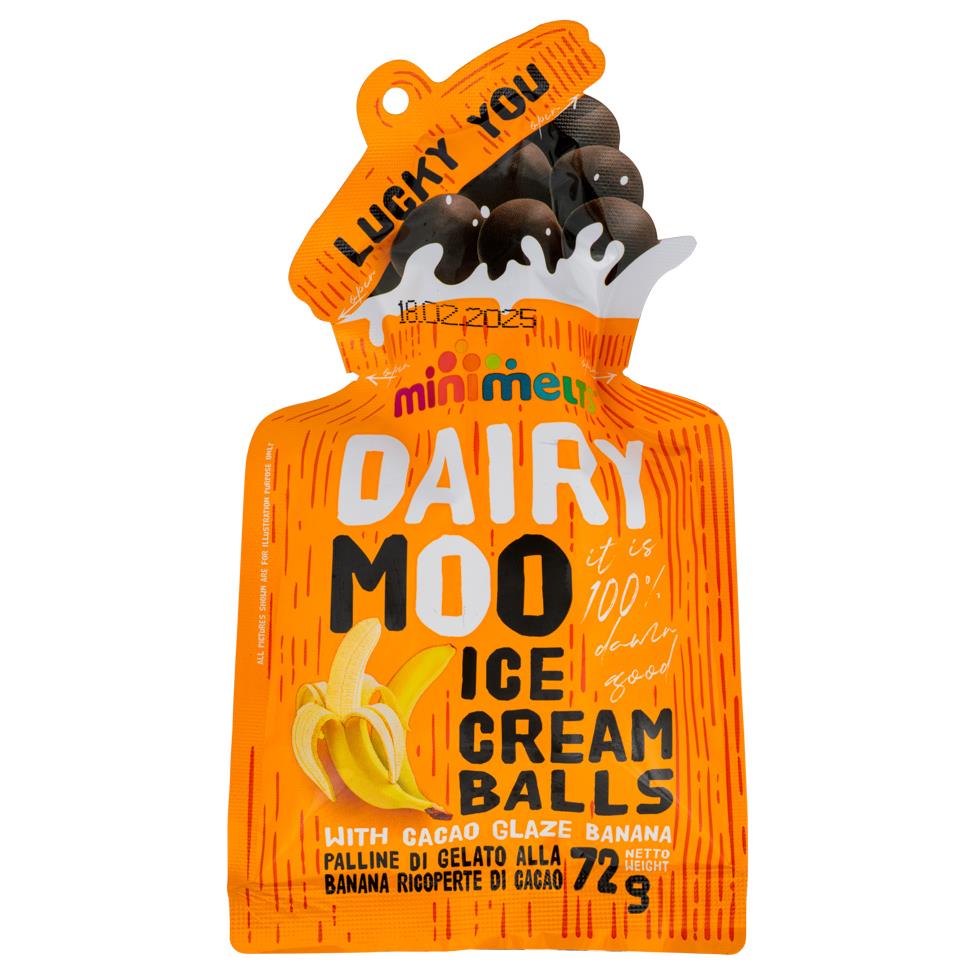 ❄️ Minimelts Dairy Moo Banana Ice Cream Balls with Cacao Glaze 10 x 72g