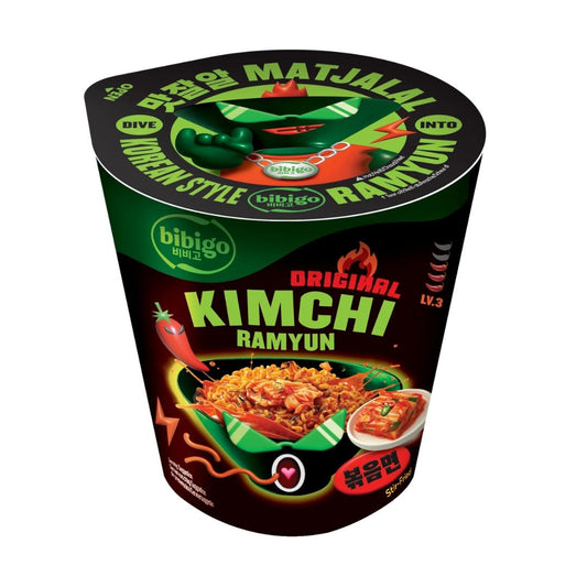 CJ Bibigo Korean Style Stir-Fried Cup Ramyun (Original Kimchi Flavour) 8 x 98g