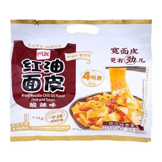 Bai Jia Instant Broad Noodle (Hot & Sour Chilli Oil Flavour) Multipack 白家阿寬 紅油麵皮 (紅油酸辣味) 4包裝 12 x 460g (4 x 115g)