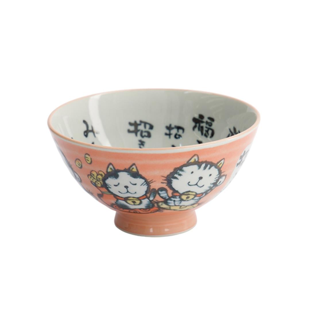 Tokyo Design Studio Ceramic Lucky Cat Rice Bowl (Tayo Pink) 10 x 300ml