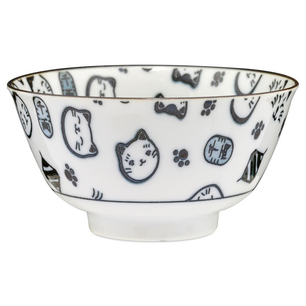 (Case) Tokyo Design Studio Ceramic Lucky Cat Rice Bowl (Black) 300ml*6