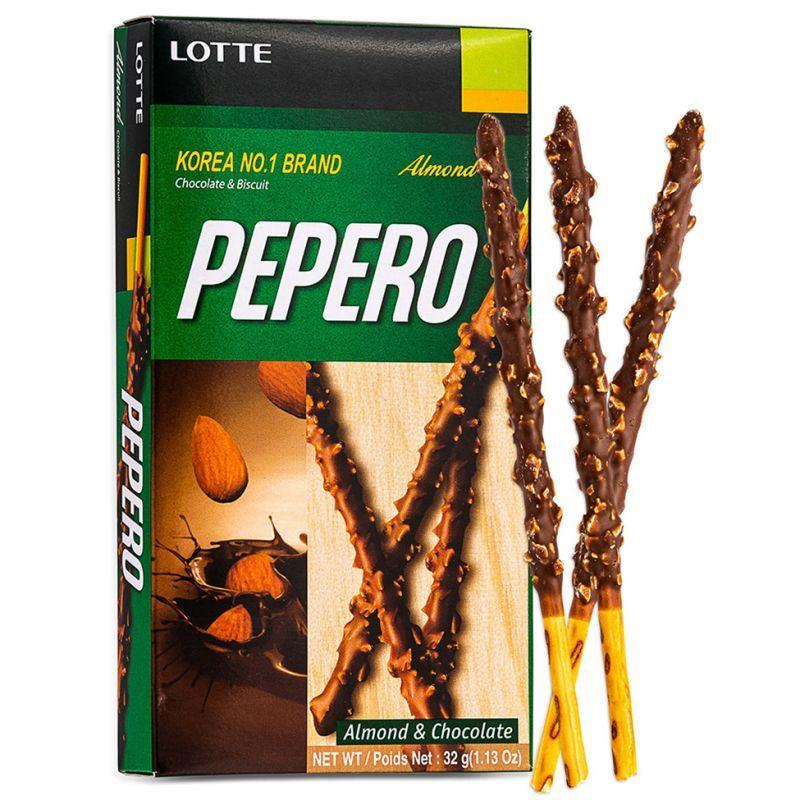 (Case) Lotte Pepero Biscuits Stick Coated with Chocolate Flavoured Cream & Almonds (Almond) 32g*40