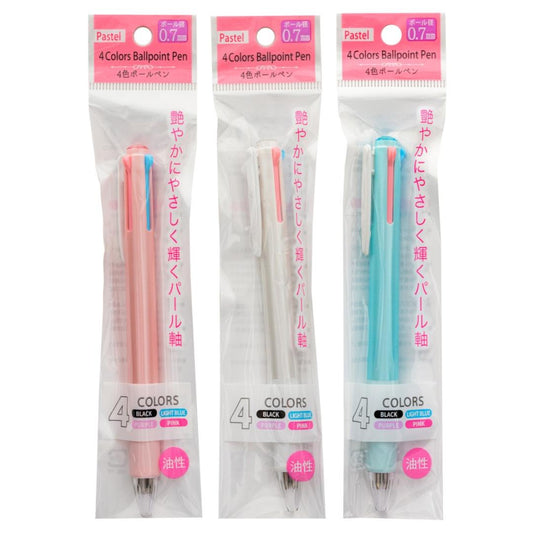 (Case) 4 Colours Ballpoint Pen Pastel 0.7mm (Black, Light Blue, Purple, Pink Ink) 4色油性原子筆 0.7mm (黑, 粉藍, 紫, 粉紅芯) *12