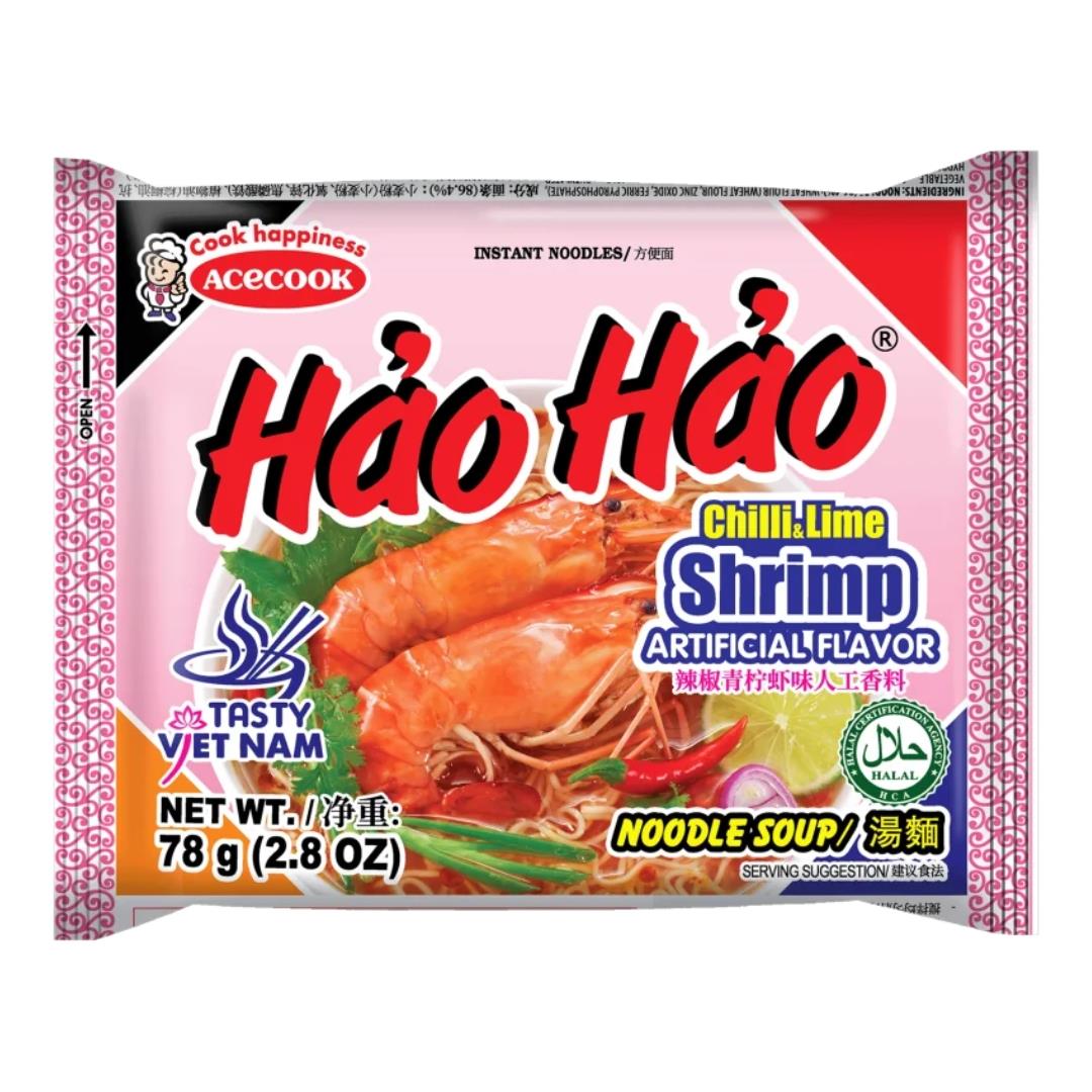 Acecook Hao Hao Instant Noodles (Chilli & Lime Shrimp Flavour) 辣椒青檸蝦味湯麵 30 x 78g