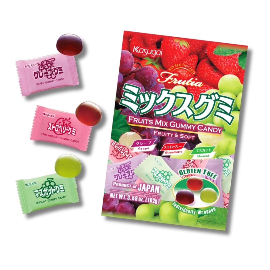 (Case) Kasugai Frutia Fruits Mix Gummy Candy 102g*12